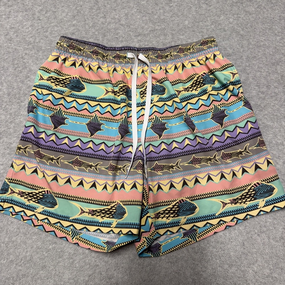 Chubbies Swim Trunks Mens Medium Multicolor Shark Tropical Print Drawstring